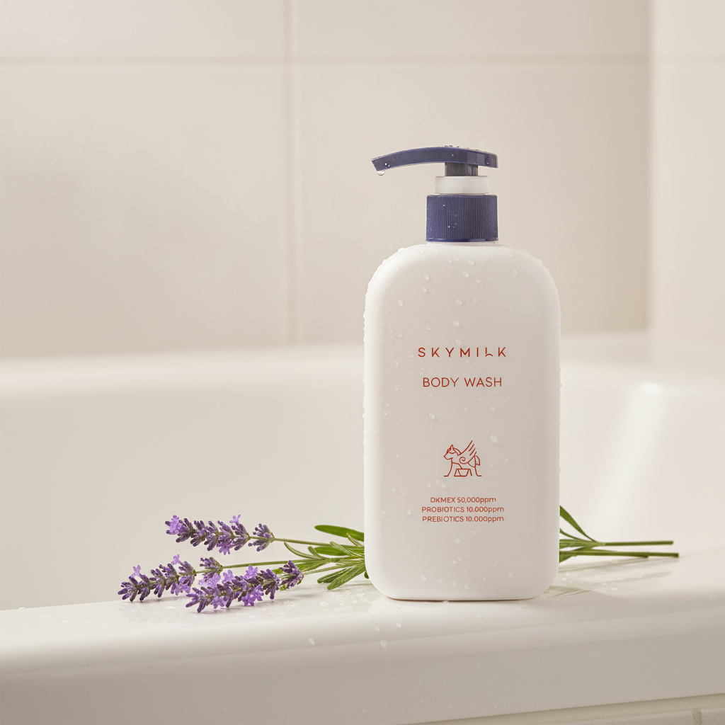SKYMILK Body Wash – utilizare în baie, ritual de curățare zilnic