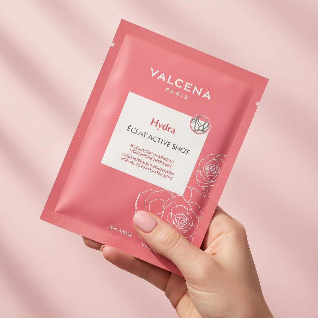 Valcena ÉCLAT ACTIVE SHOT – detaliu mască bambus cu Acid Hialuronic și Trandafir