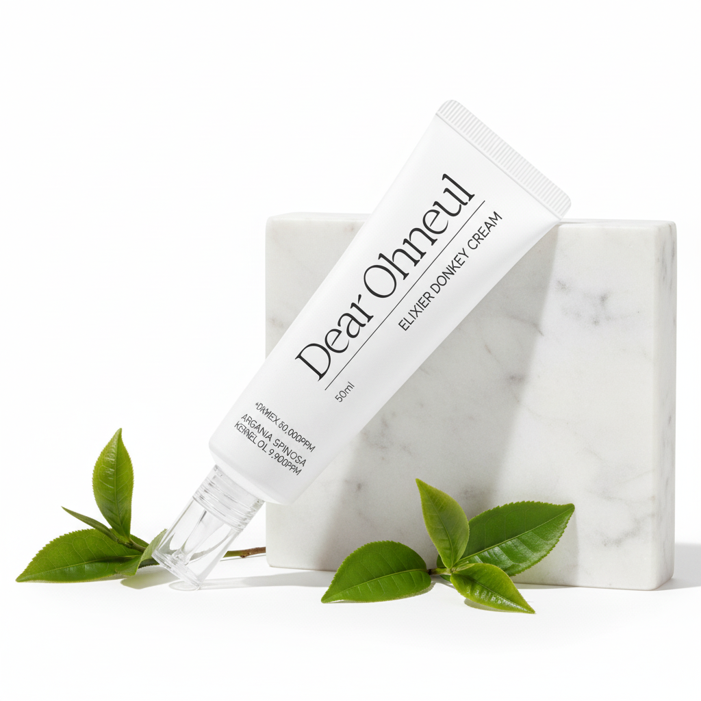 Dear Ohneul Elixier Donkey Cream – vedere diagonală flacon, micro-colagen și lapte de măgăriță