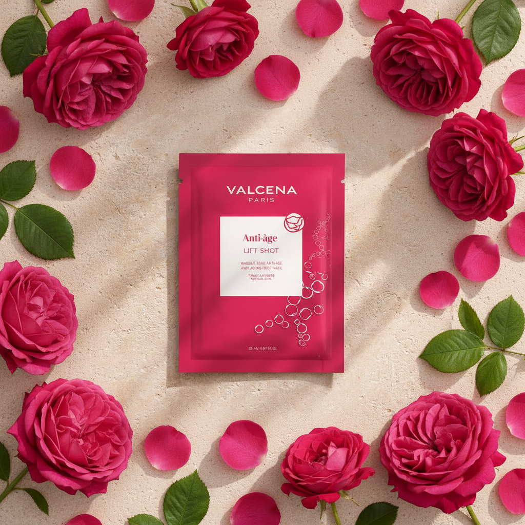 Valcena LIFT SHOT – vedere de sus, mască fibră bambus cu Colagen și Acid Hialuronic
