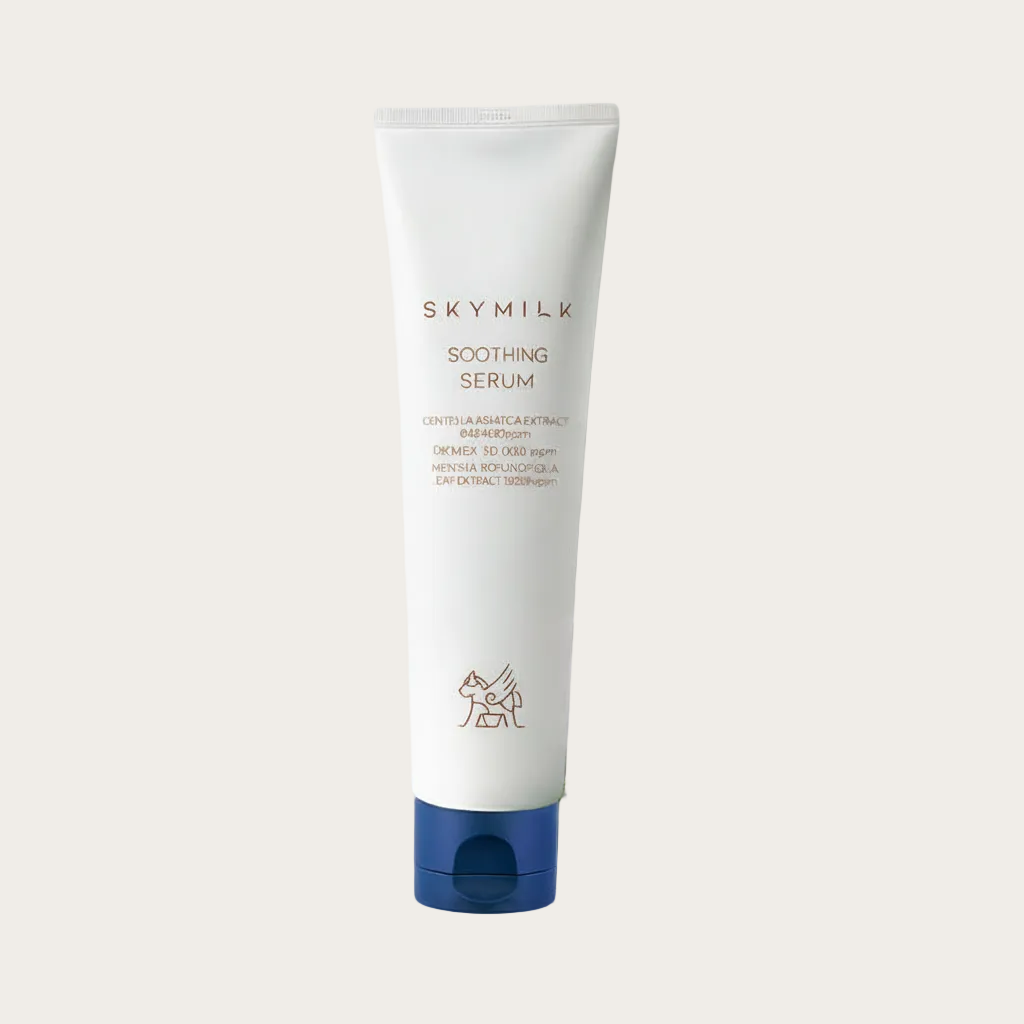 SKYMILK Soothing Serum cu CICA – flacon pe fundal bej